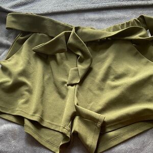 Revamped High Waist Olive Shorts with Tie Belt